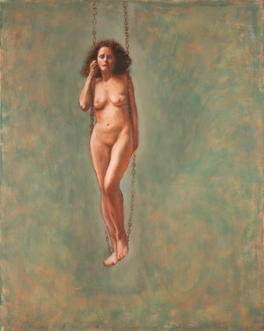 Nude figure on green background