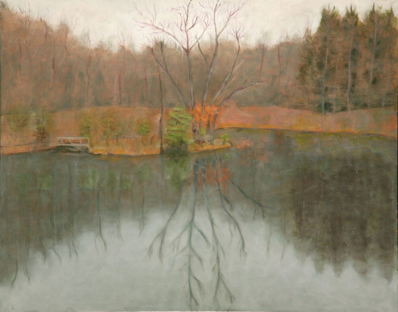 Tranquil pond surrounded by autumn trees