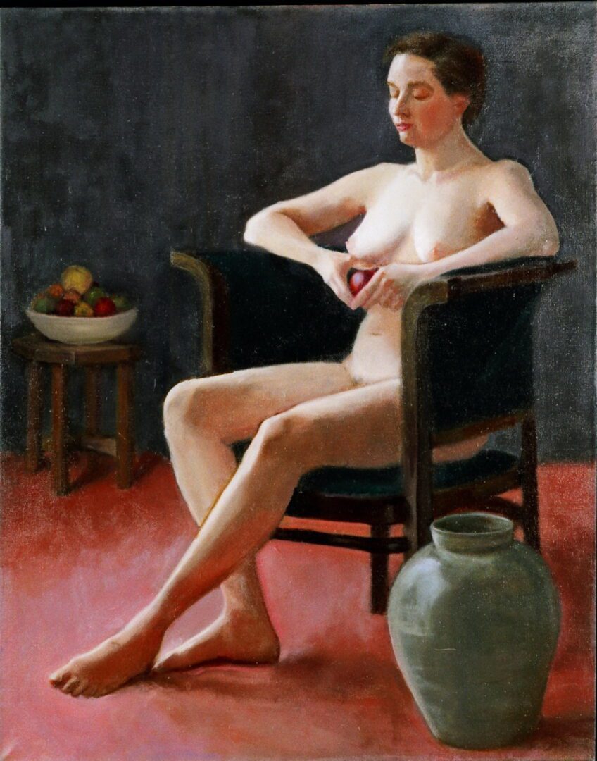 Nude figure in contemplative pose