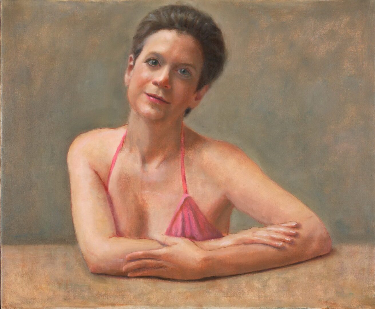 Woman with short hair posing confidently